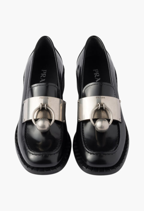 Black - Brushed Leather Loafers With Metal Details - GLAM MODA